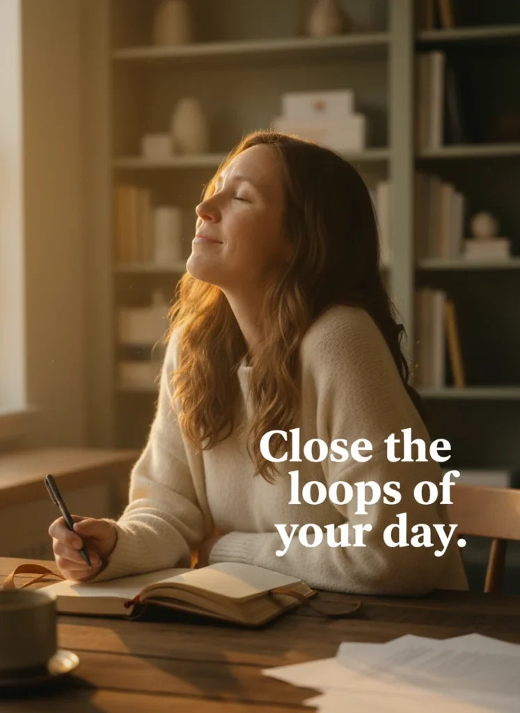 Closing open loops using evening journal prompts at night.