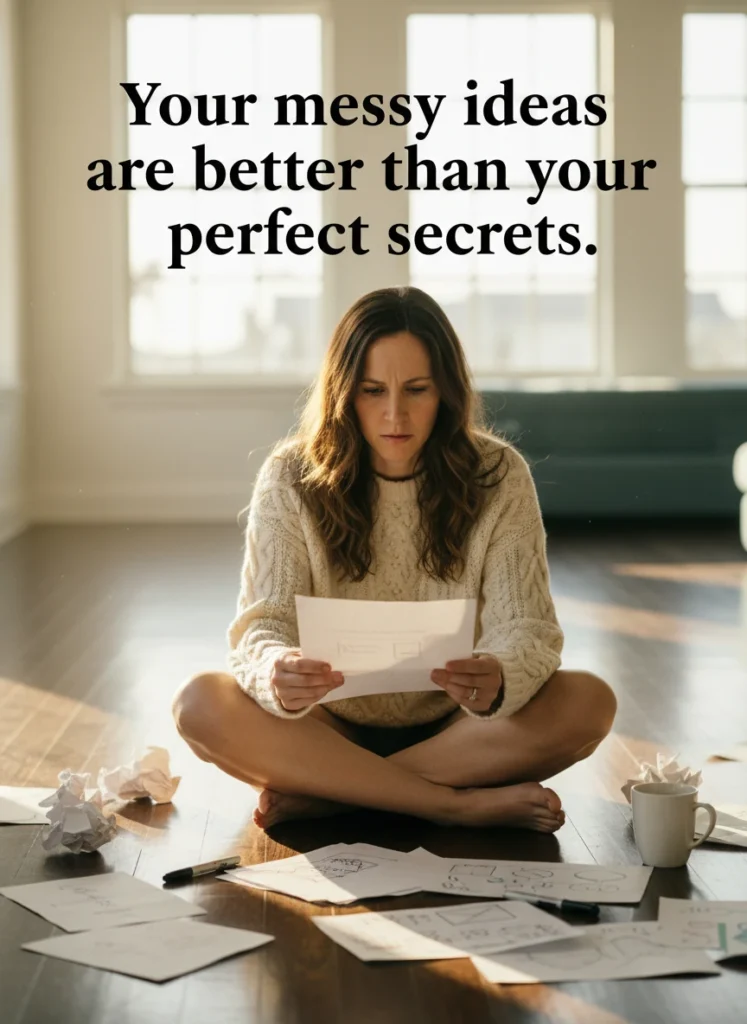 A woman embracing messy ideas to begin overcoming perfectionism paralysis.