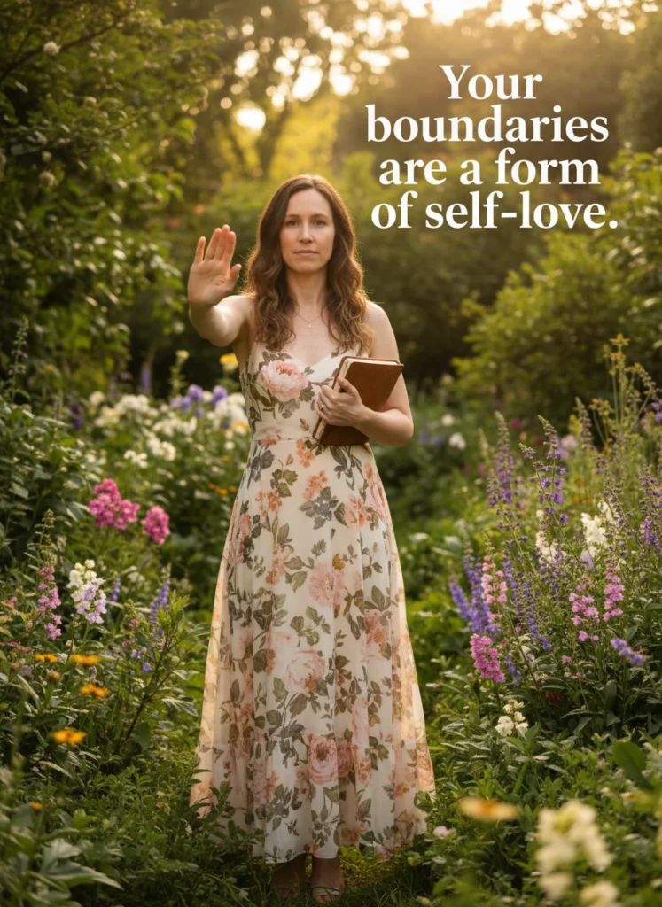 Empowered woman using self-discovery questions to set healthy boundaries.