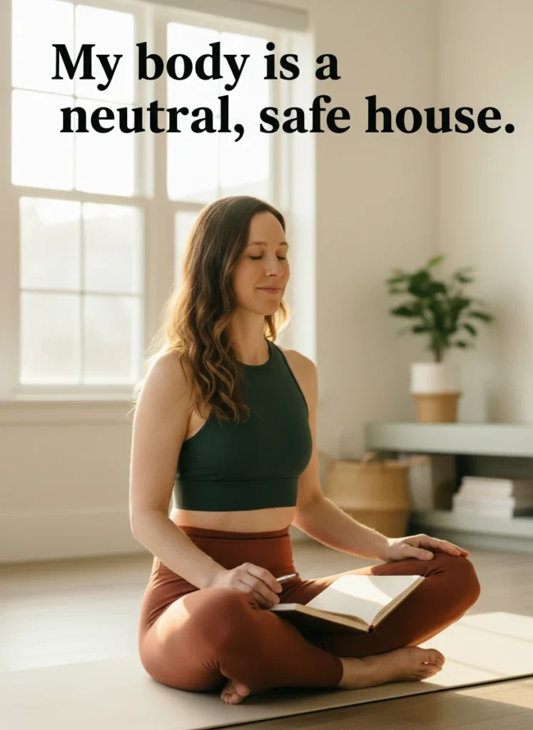 Body neutrality exercises through journaling for self-love.