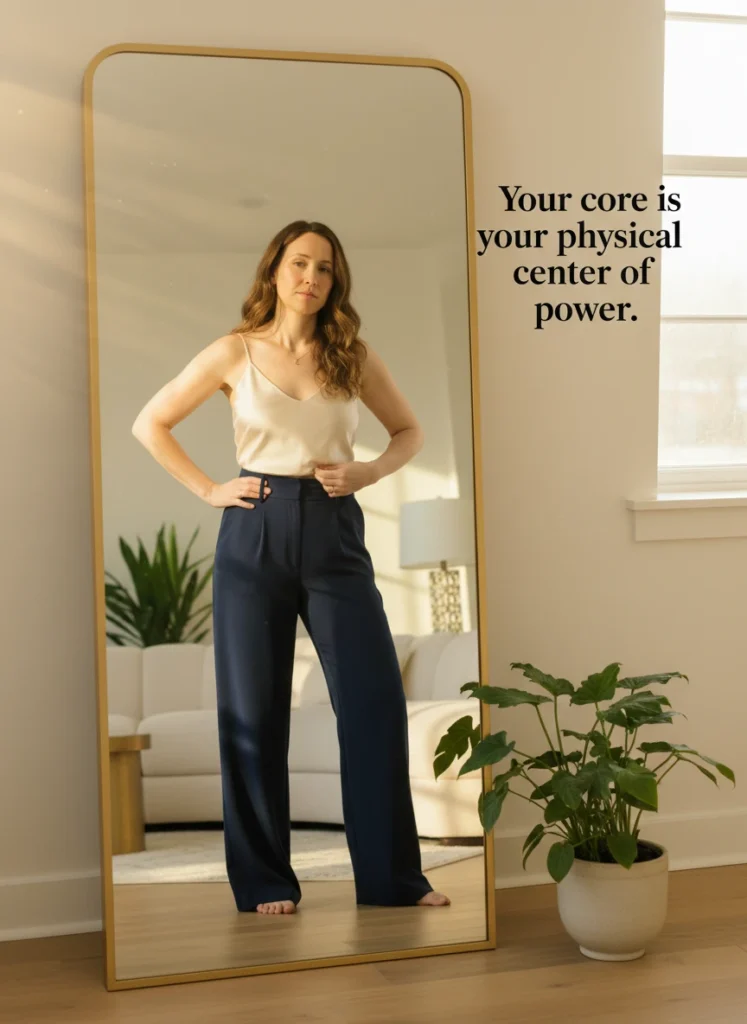 Checking alignment to improve posture and body language in feeling confident.