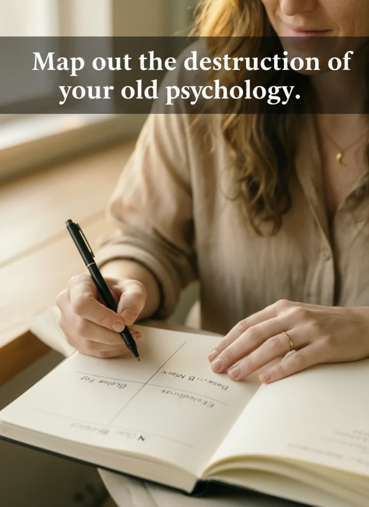 A visual guide to busting limiting beliefs about money in a journal.