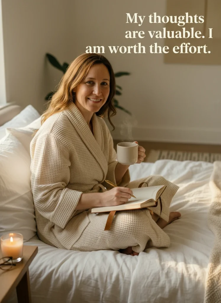 A cozy evening ritual involving journaling for self-love.
