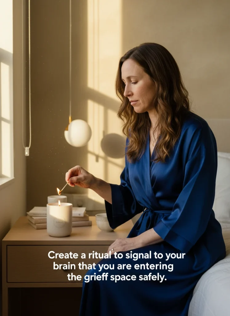 Establishing safe rituals for journaling through grief with candles.