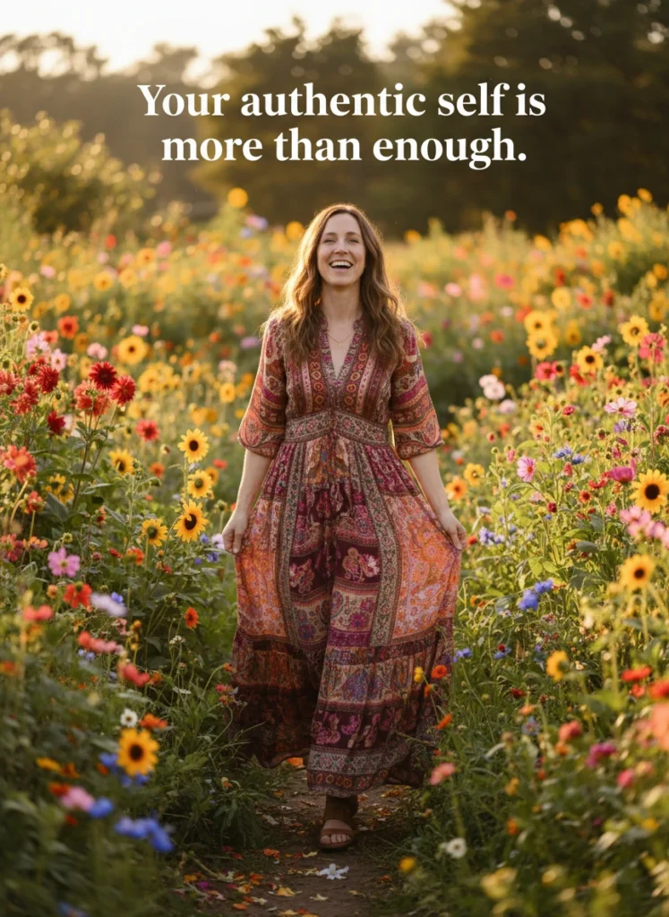 Authentic woman showing that vulnerability is confidence by being her true self.