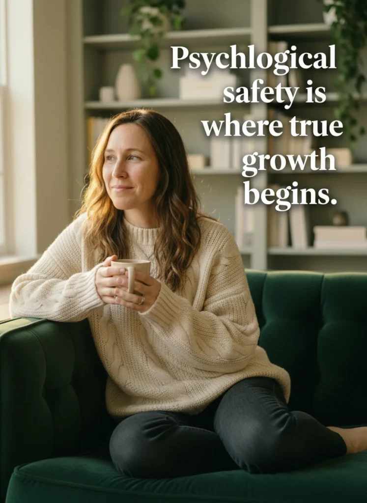 Practicing self-compassion to be your own best friend in a cozy home environment.