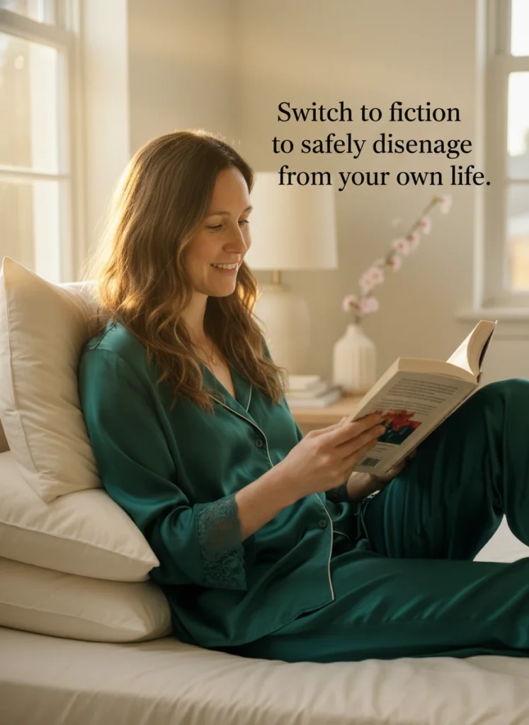 Reading a physical book as one of the evening wind-down rituals.